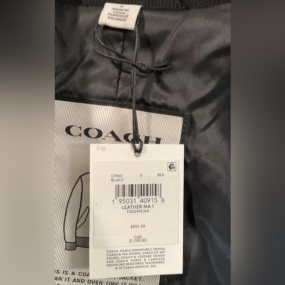 COACH Men’s MA-1 Jacket Lamb Leather Black Bomber Biker Sz S NWT - Picture 9 of 11